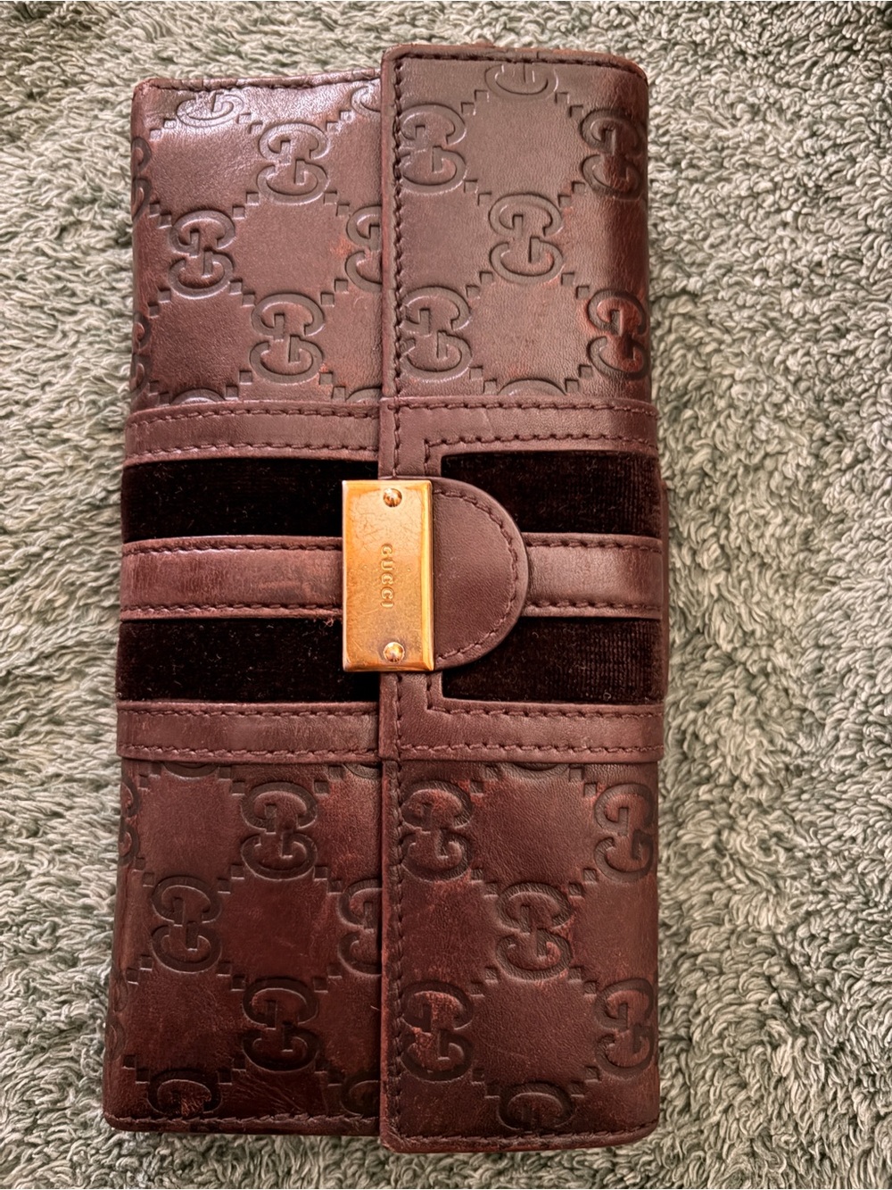 Gucci Brown Leather Embossed Continental Wallet with Gold Plate